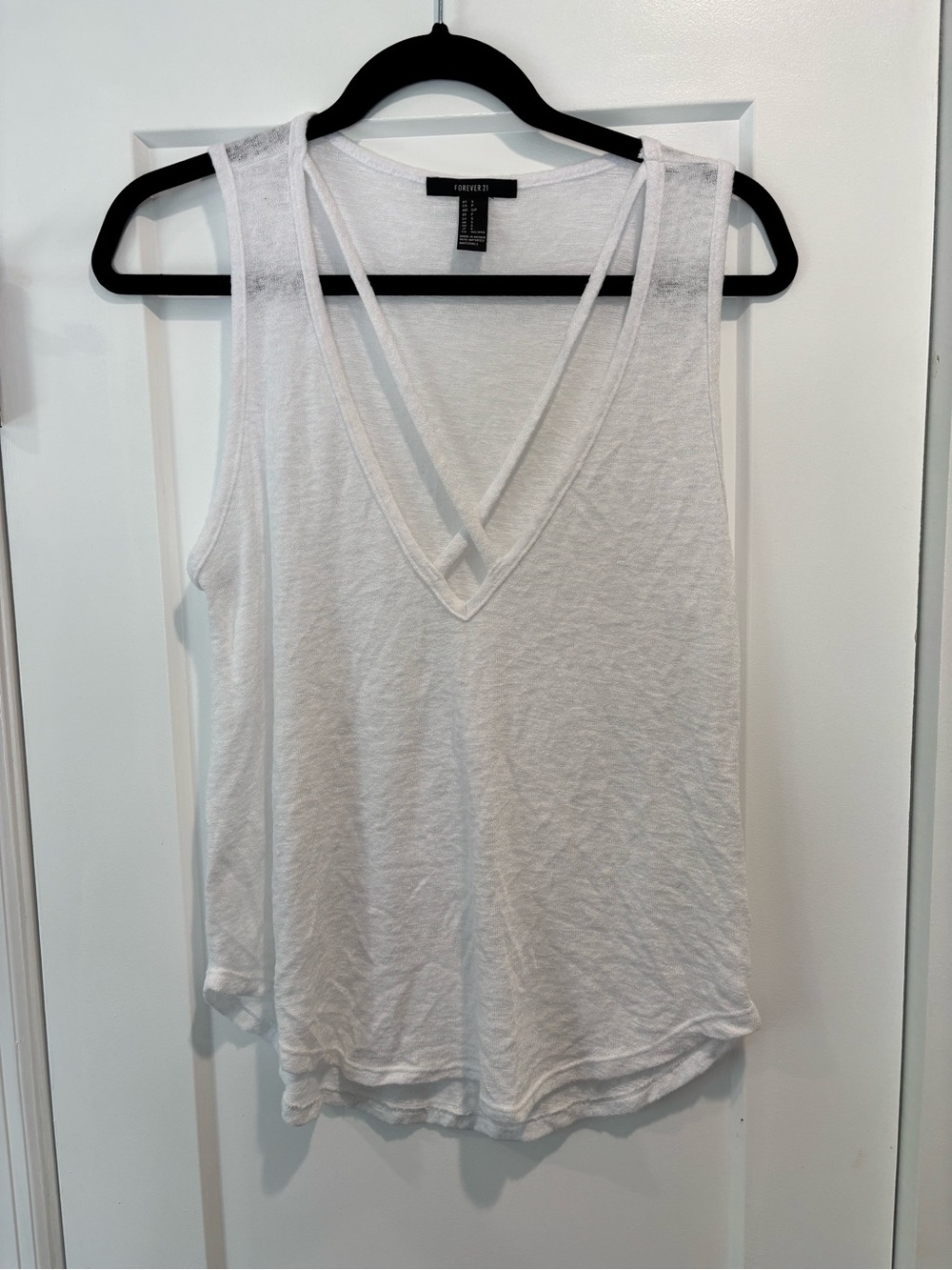 Forever 21 White V-Neck Crisscross Tank Top